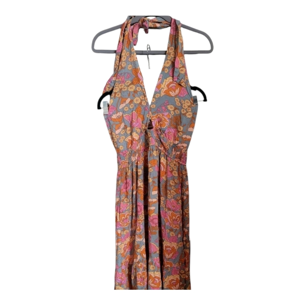 Floral Maxi Dress with Pink and Orange Accents With Pockets.     32 - Picture 3 of 11